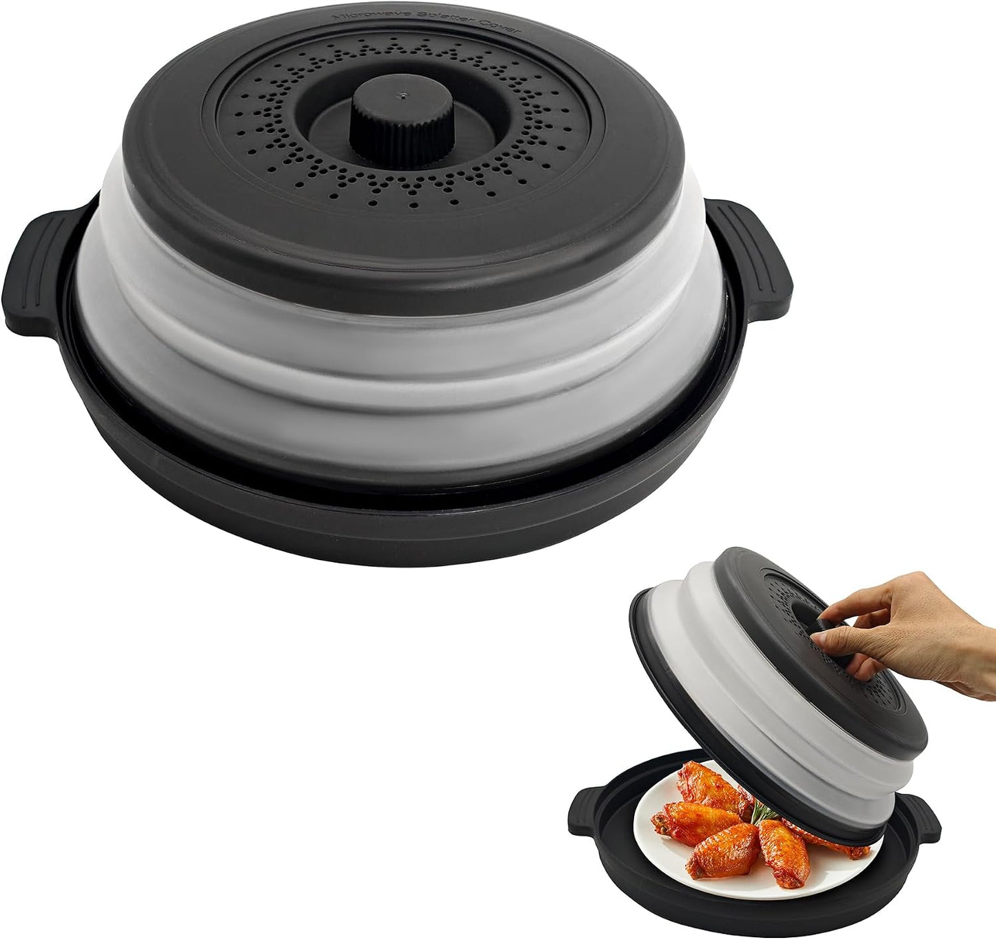 Microwave Cover for Food, 10.2 Inch Microwave Splatter Cover with Anti-Scald Tray, Collapsible Vented Microwave Plate Cover, BPA-Free Food Lid with Handles for Compact Microwaves