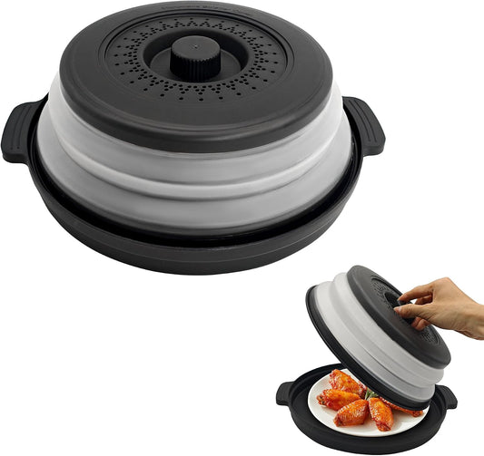 Microwave Cover for Food, 10.2 Inch Microwave Splatter Cover with Anti-Scald Tray, Collapsible Vented Microwave Plate Cover, BPA-Free Food Lid with Handles for Compact Microwaves