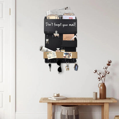 Key Holder for Wall Mount with Shelf and Mail Organizer, Key and Mail Holder with 16 Hooks, Farmhouse Entryway Organizer, Home Decor Rack (Pine Wood, White Washed)