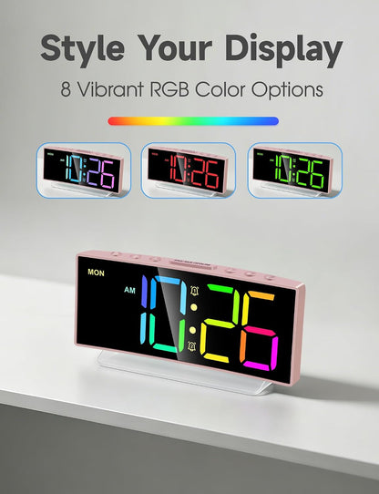 Cadmos Digital Alarm Clock - Extra Loud for Heavy Sleepers Adults Teens Kids, Rainbow Bedside Clock for Bedrooms, Large Display, 7 Color Night Light, Weekday & Weekend, 12/24h (Black+Dynamic)