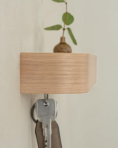 Kazai. Key Holder 'Toke' | Minimalist Key Hook Design from Berlin | Modern Key Holder Wall Mount with Wooden Shelf | Key Rack for Wall as Entryway Organizer | Walnut