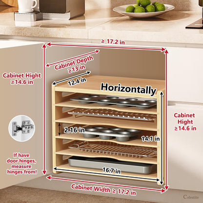 celestite Wooden Baking Sheet Organizer for Cabinet Baking Tray Organizer Cookie Sheet Organizer for Cabinet Kitchen Storage Organization Accessories
