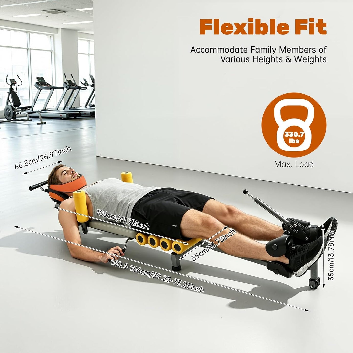 YuEany Full Body Traction Bed, Cervical Spine Stretcher with Adjustable Length for Back Pain Relief, Lumbar Decompression Table for Posture Correction, Home Massage Traction Machine