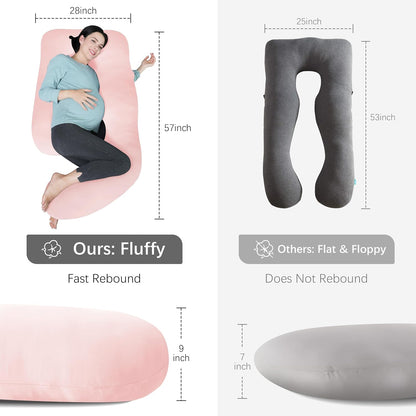 MOON PARK Pregnancy Pillows for Sleeping - 57 Inch U Shaped Full Body Maternity Pillow with Removable Cover - Support for Back, Legs, Belly, Hips - Pregnancy Pillow for Women - Grey