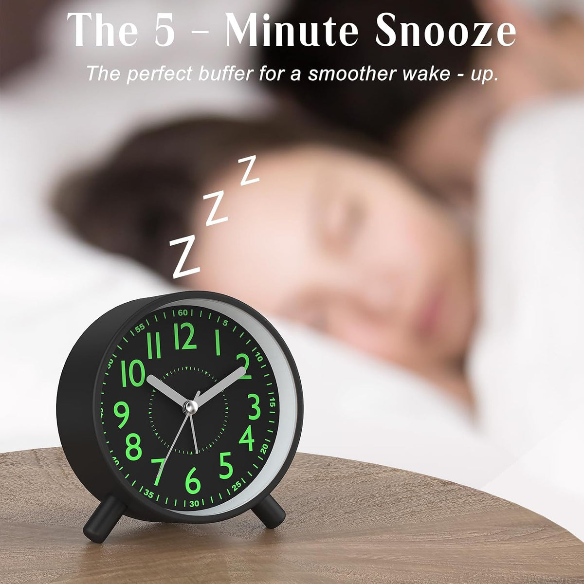 Analog Alarm Clock Night Ligh Battery Operated for Bedroom