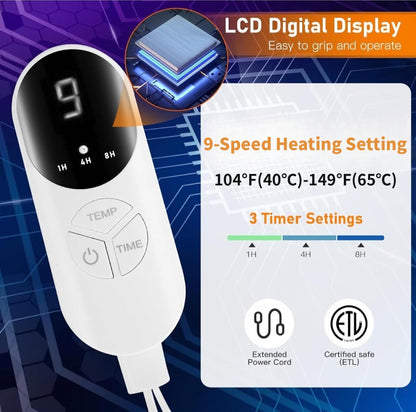 Double-Sided Electric Heated Foot Warmer for Feet, Feet Warmer Foot Heating Pad with 9 Levels Temp and 3 Timers, Foot Warmers for Bed, Under Desk, Office, Birthday Xmas Gifts for Women Men(Black)