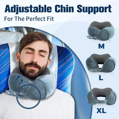 Cirorld Neck Pillow for Traveling, Travel Pillows for Airplanes,100% Pure Memory Foam Travel Neck Pillow, Adjustable Flight Pillow, Portable Plane Accessories with Eye Mask, Earplugs, Carry Bag