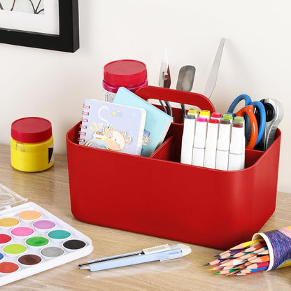 Multiuse Caddy Organizer with Handle, Portable Divided Plastic Tote Bin - Art Craft, Stationary Pen Marker Crayons, Makeup Hair Supplies Storage - Bathroom, Classroom, Dorm, Office, Desk Holder - Grey
