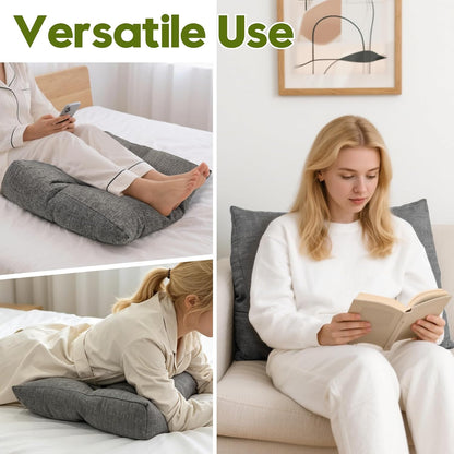 Back Cushion for Couch Wedge Lumbar Support Backrest Pillow with Shredded Foam Filled and Side Pocket Sofa Back Cushions for Sitting & Reading, 23.6×19.6×5.1Inch