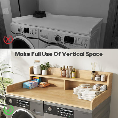 2-Tier Washer and Dryer Countertop with 2.75" H Guard,54" W x 27.5" D Laundry Countertop Cover with Non-Slip Pad,Large Space Laundry Topper for Folding Clothes Over Washer and Dryer-White