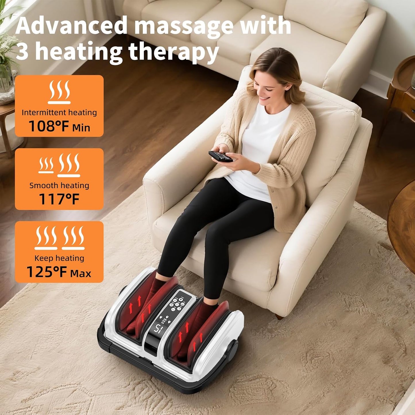 Shiatsu Foot Massager with Heat, Deep Kneading Foot Massager for Plantar Fasciitis, Neuropathy, Circulation and Pain Relief, Foot and Calf Massage at Home/Office