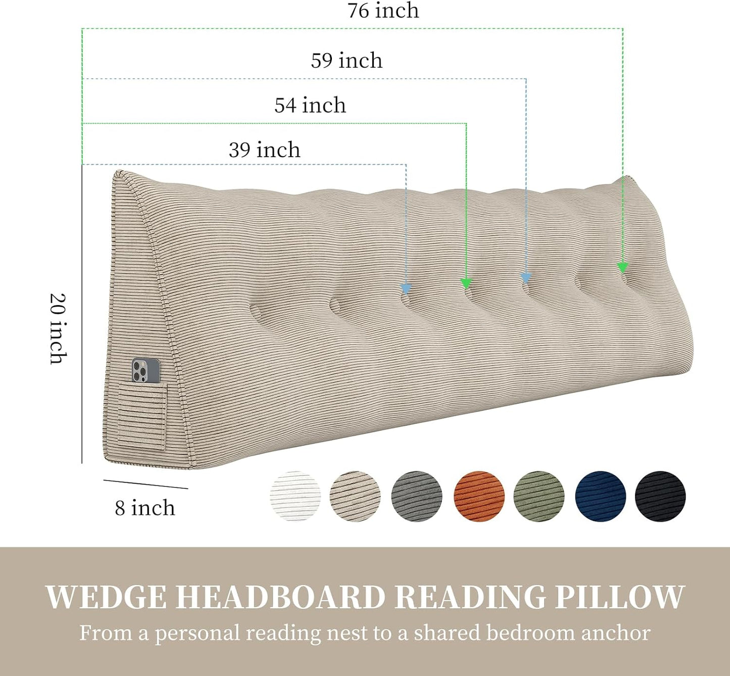 Headboard Wedge Pillows for Sitting Up in Bed Rest Adult，Triangular Upholstered Stuffed Reading Pillow for Sofa Couch Back Cushions Lumbar Body Support Dorm Bedroom（King，Corduroy Gray）