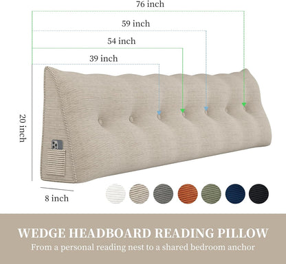 Headboard Wedge Pillows for Sitting Up in Bed Rest Adult，Triangular Upholstered Stuffed Reading Pillow for Sofa Couch Back Cushions Lumbar Body Support Dorm Bedroom（King，Corduroy Gray）