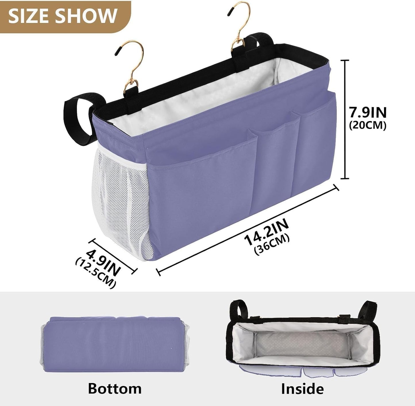Black Bedside Caddy Storage Bag Bedside Organizer for Bed Rails College Dorm Room Organizer Caddy Hanging Shelf 6 Pockets with Hooks for Drinks Magazine Phone Holder
