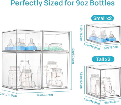 Vtopmart Clear Stackable Storage Drawers Set of 6, Plastic Organizer Bins | Multi-purpose Boxes for Bathroom Accessories Storage, Ideal for Cabinet, Shelf, Pantry, Laundry Room Organization