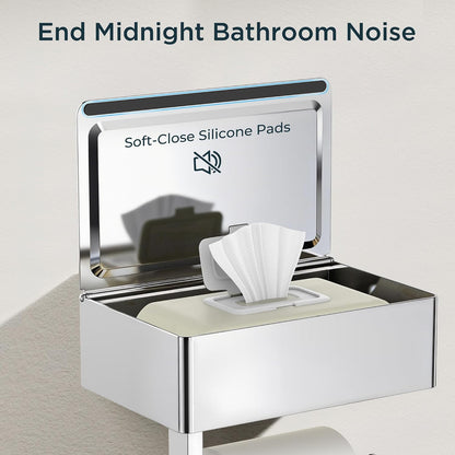 FORIOUS Toilet Paper Holder with Shelf, Wall-Mounted Modern Wipes Dispenser | Brushed Nickel | Toilet Paper Holder with Storage for Bathroom | Fits Wipes, Sanitary Napkin, Tampon | 8.0"x5.3" Large Shelf