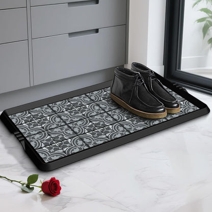 BEHERO Boot Tray Shoe Mat, Rubber Shoe Matt Tray Indoor/Outdoor Use, 16" x27.5" Shoe Cleaning Mat Non-Slip with Raised Edge for Entryways, Decks, and Patios (Black)