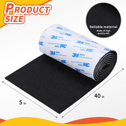 Felt Furniture Pads, 40 x 5 x 0.12 Inch Felt Strips | Non Slip Self Adhesive Cuttable Heavy Duty Felt Tape for Protecting Hardwood Floors Chair Wall Protector, Black