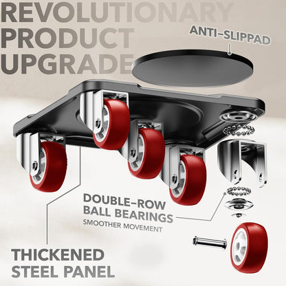 Heavy Duty Furniture Movers with 8 Wheels | Dual-Wheel Design Carbon Steel Panel Furniture Dolly Set with Lifter,360°Rotating Casters for Easy Moving,Max Load 3306 LBS