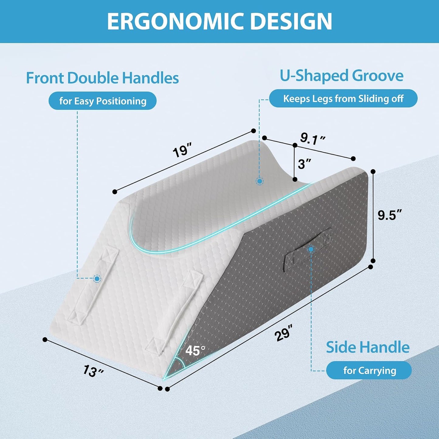 MEGCXIT Leg Pillow Elevation Blood Circulation, Wedge Pillow for Legs Swelling, Knee Pillow Wedge Post Surgery, Leg Elevation Pillows for After Surgery, Memory Foam Foot Leg Elevating Pillow, Grey