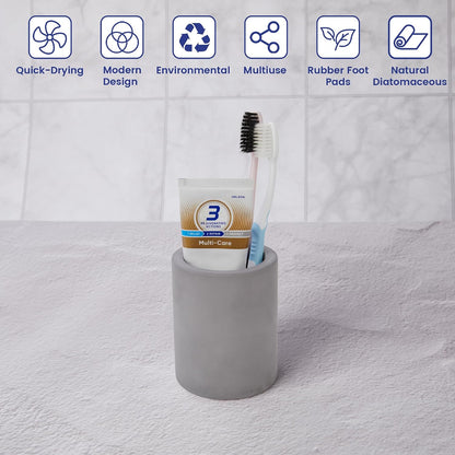 Drying Stone Toothbrush Holder, Diatomite Toothbrush Holders for Bathroom Counter, Quick Drying Electric Toothbrush and Toothpaste Holder Bathroom Organizer, Marble White