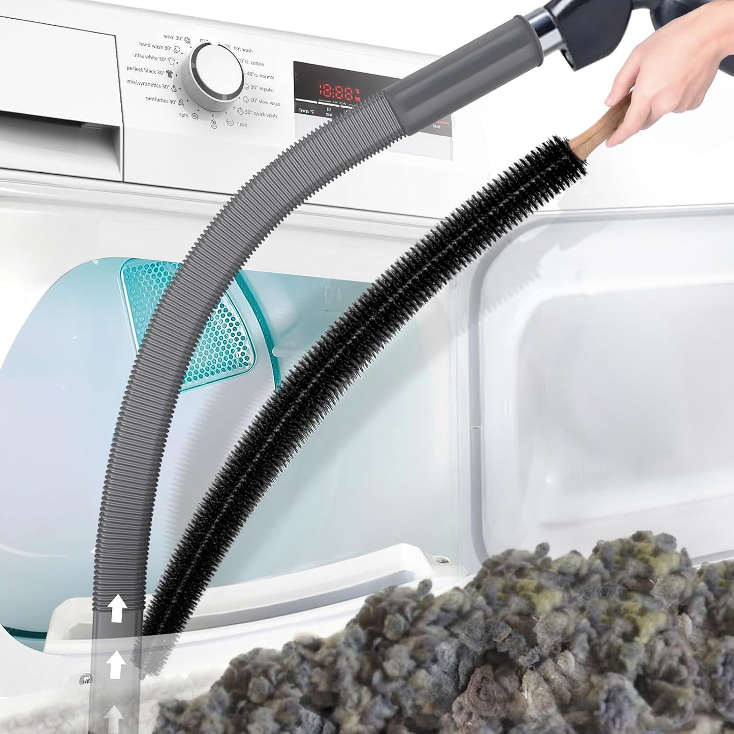 PetOde 2Pcs Dryer Vent Cleaner Kit Universal Vacuum Hose Attachment & Brush | Black Upgraded Flexible Hose for Smooth Airflow Without Whistling Noise, Fits Most Vacuums for Deep Cleaning