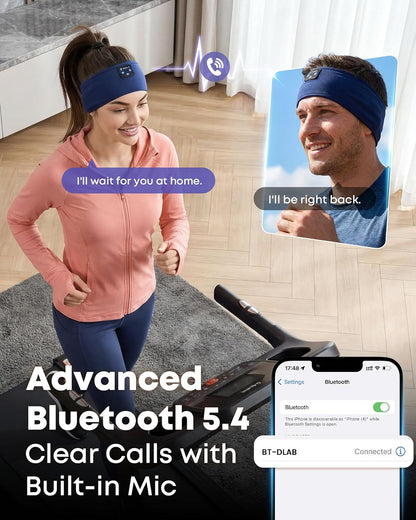 Sleep Headphones Bluetooth 5.4 Headband, Wireless Sleep Headphones with Ultra-Thin HD Stereo Speakers for Side Sleepers, Sweatproof Sports Headband for Workout Yoga Running Cool Gadget Unique Gifts