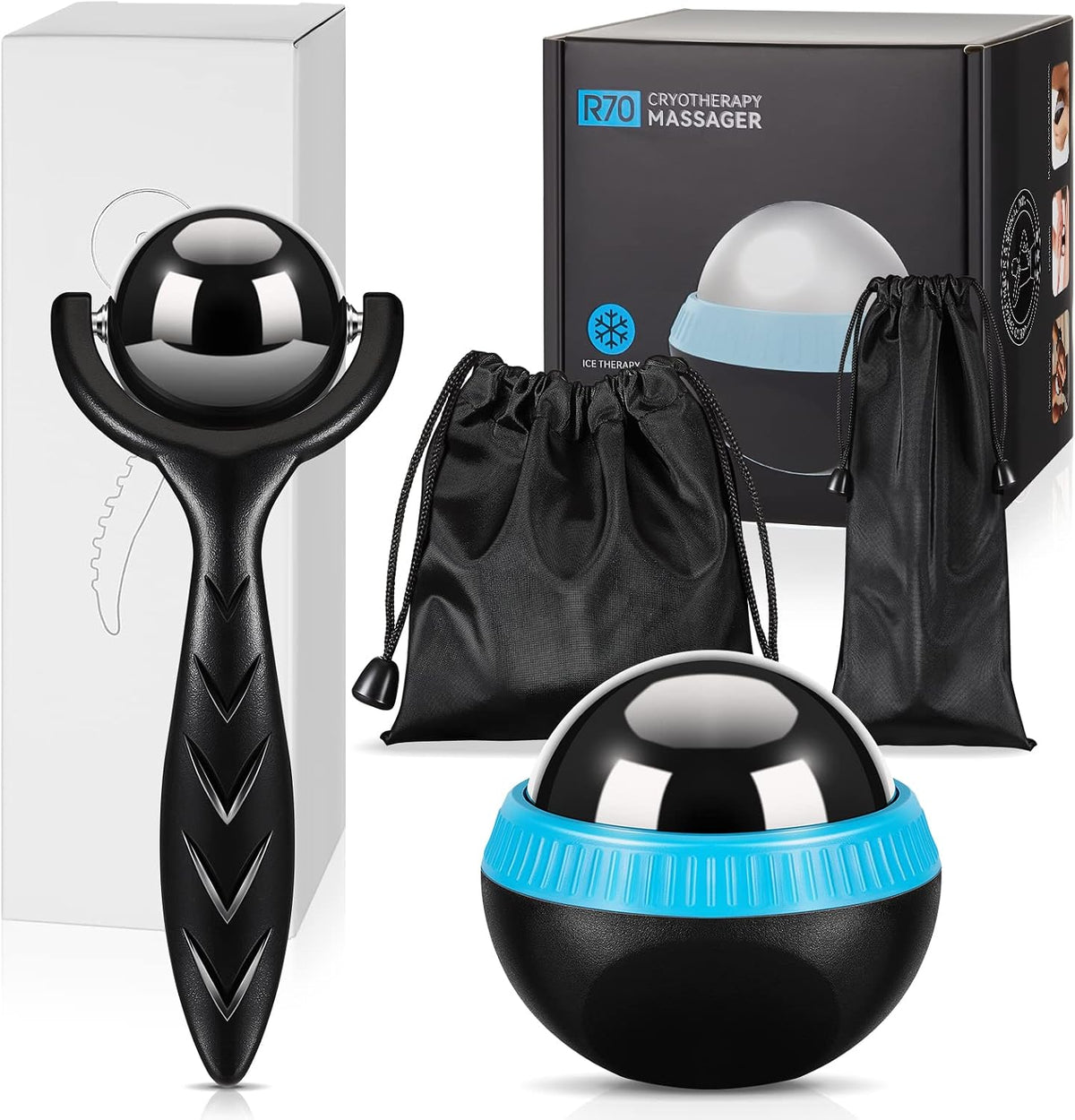 Tatuo Massage Ball Roller Manual Massage Ball for Heat and Ice Therapy Self Massage Tool for Deep Tissue and Sore Muscle Relief of Stiffness and Stress, Body, Neck, Back, Foot, Plantar