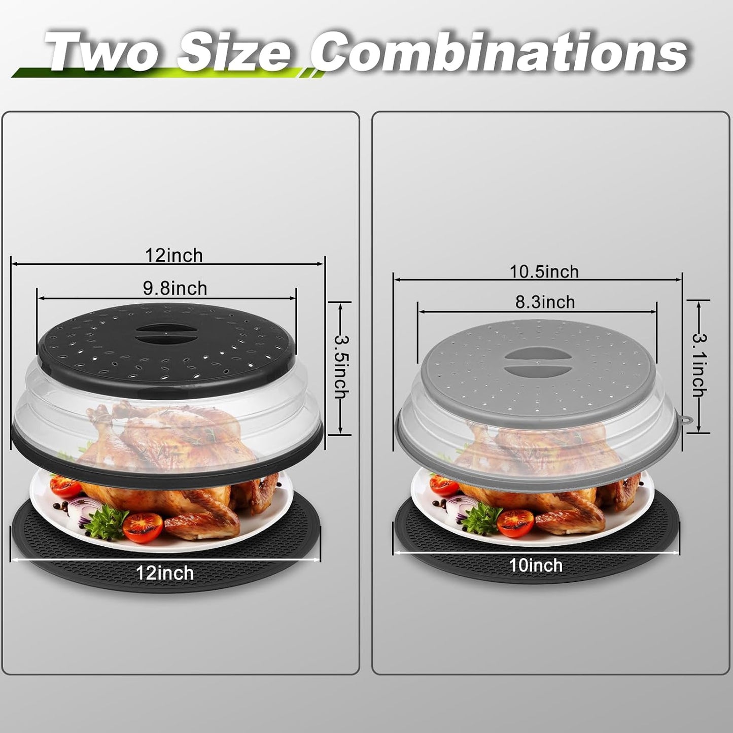 Microwave Splatter Cover & Silicone Mat, 10inch | Black, Collapsible, Vented, Reusable Food Guard & Plate Cover, Heat-Resistant Trivet for Pots, Pans, & Kitchen Counter