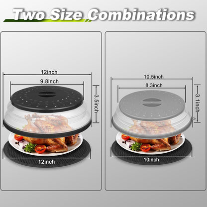 Microwave Splatter Cover & Silicone Mat, 10inch | Black, Collapsible, Vented, Reusable Food Guard & Plate Cover, Heat-Resistant Trivet for Pots, Pans, & Kitchen Counter