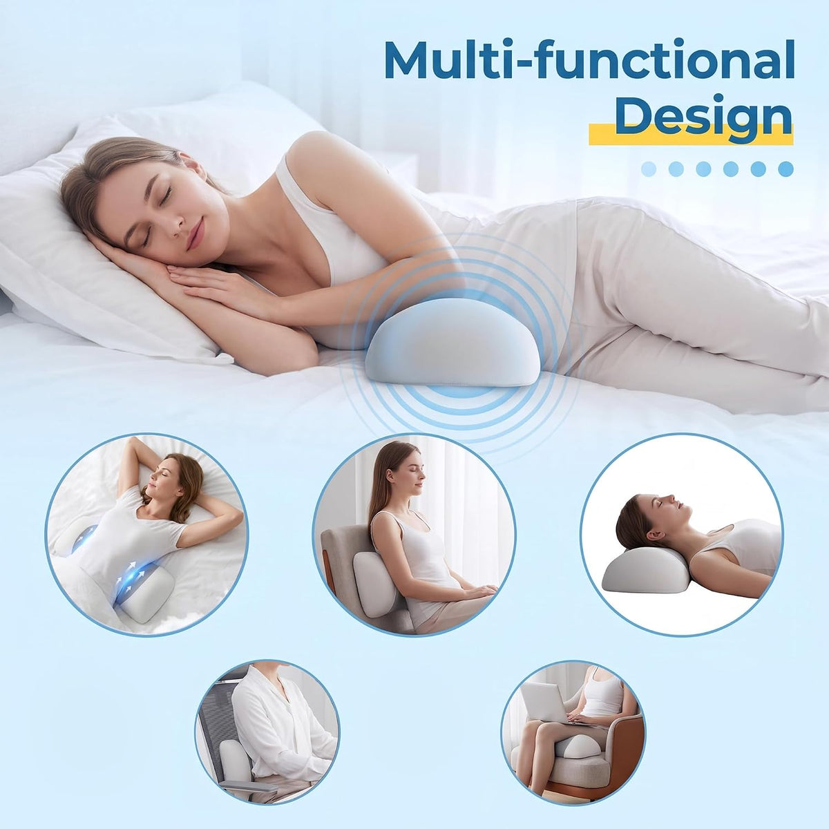 Lumbar Support Pillow for Sleeping,Premium Memory Foam Lower Back Pain Relief Bed Rest Support Pillows for Car Bed,Couch,Waist Support Care Cushion,Sleep Lumbar Pillow (Black Grey)