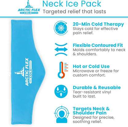 Arctic Flex Neck Ice Pack - Cold Compress Shoulder Therapy Wrap - Cool | Reusable Medical Freezer Gel Pad for Swelling, Injuries, Headache, Cooler (Large (1 Pack))