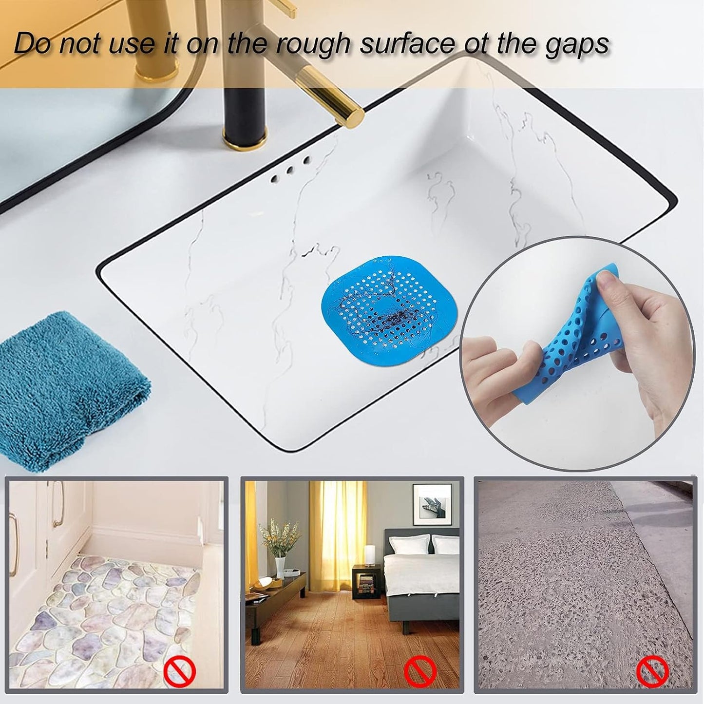 Bovinde Hair Drain Catcher,Square Cover for Shower 2 Pack (Black) | Drainer Cover Silicone Hair Stopper with Suction Cups,Protector Accessories,Easy to Install Suit for Bathroom,Bathtub,Sink