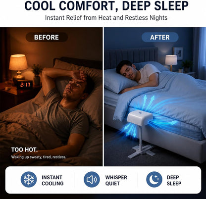 Rechargeable Bed Cooling Fan Under Sheets for Hot Sleepers | Under-Sheet Cooling System With Remote Control, 5 Quiet Speeds, Adjustable Height And Long-Lasting 10000mah Battery