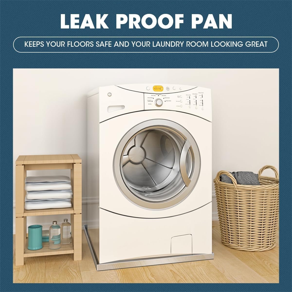 30" x 32" x 2.5" Washing Machine Pan, Leak Protection for Laundry Room | Heavy Duty 304 Stainless Steel, Washing Machine Tray with Anti-Slip Bottom Pad, Raised Edge Drain Pan, No Hole