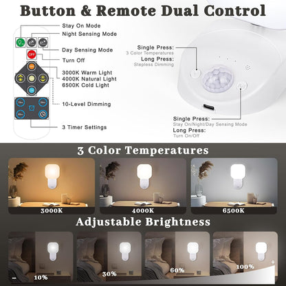 Yochoice Rechargeable Motion Sensor Wireless Dimmable LED Wall Lights with Remote, Closet Lights Battery Operated with Adjustable Lighting and Angle, for Closet Pantry Bedroom Garage, 2 Packs