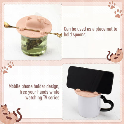 4 Pcs Tea Bag Squeezer 4 Inch Silicone Tea Bag Holder & Squeezer Dishwasher Safe Purple Cute Cat-shaped Cup Silicone Lids Warm Cover Supplies