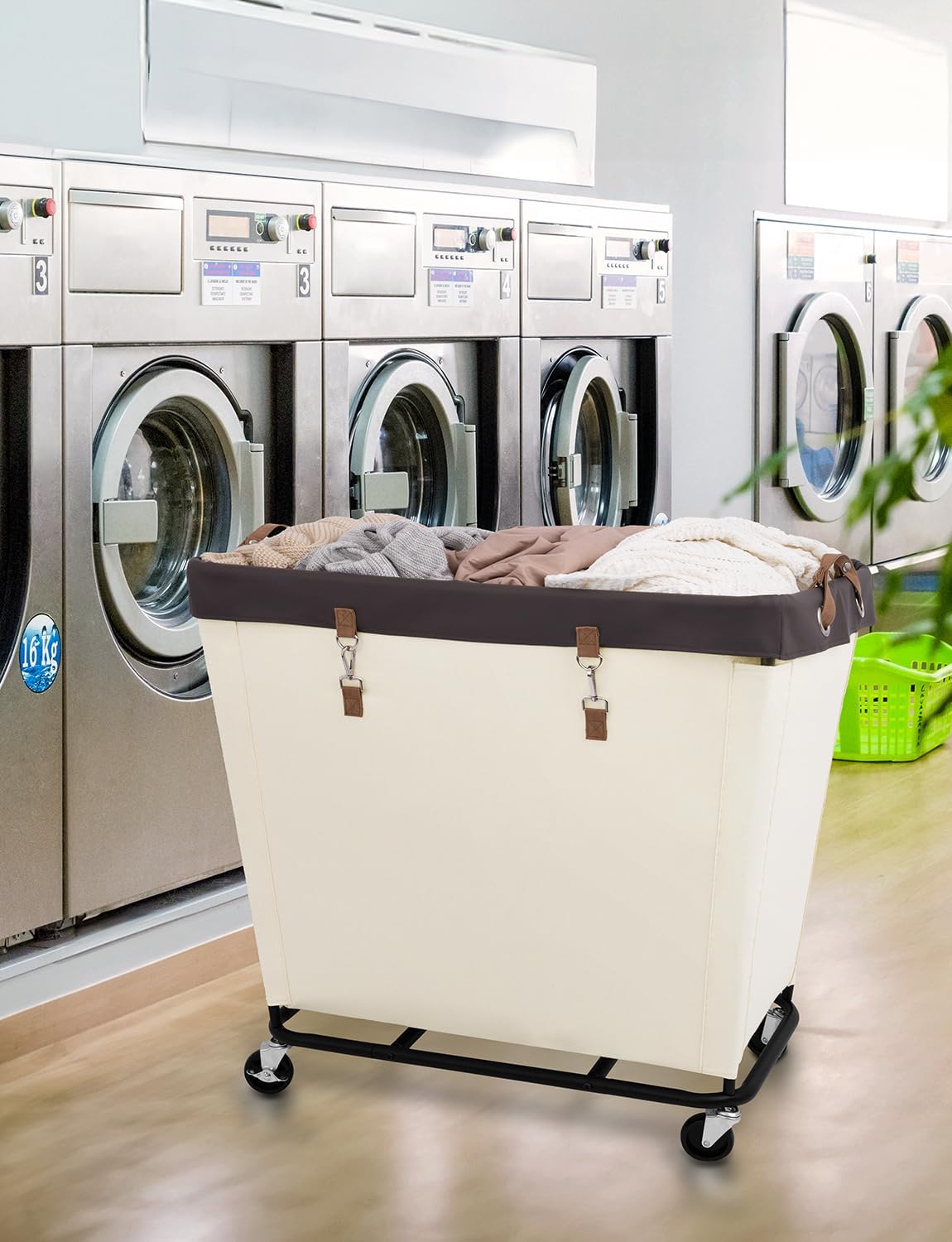StorageWorks 160L Laundry Basket with Wheels, Rolling Hampers for Clothing | Beige Laundry Basket with Wheels, Metal Frame & Handles, Rolling Hamper for Bedroom, Bathroom, Dorm, Hotel