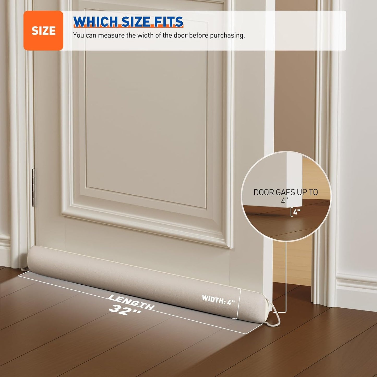 MAGZO Door Draft Stopper 36 Inches, Energy Saving, Gray | Weighted Sound Proofing for Door Draft Blocker, Under Door Gap Filler with Machine Washable Fabric