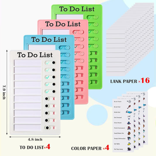 Aleric 4 Pcs Chores Chart for Kids, Daily Routine Chore Chart for Kids, Visual Schedule for Kids Chore Charts, Chore Board, RV Checklist, Sliding Planning Board to Do List ADHD Tools for Multiple Kids