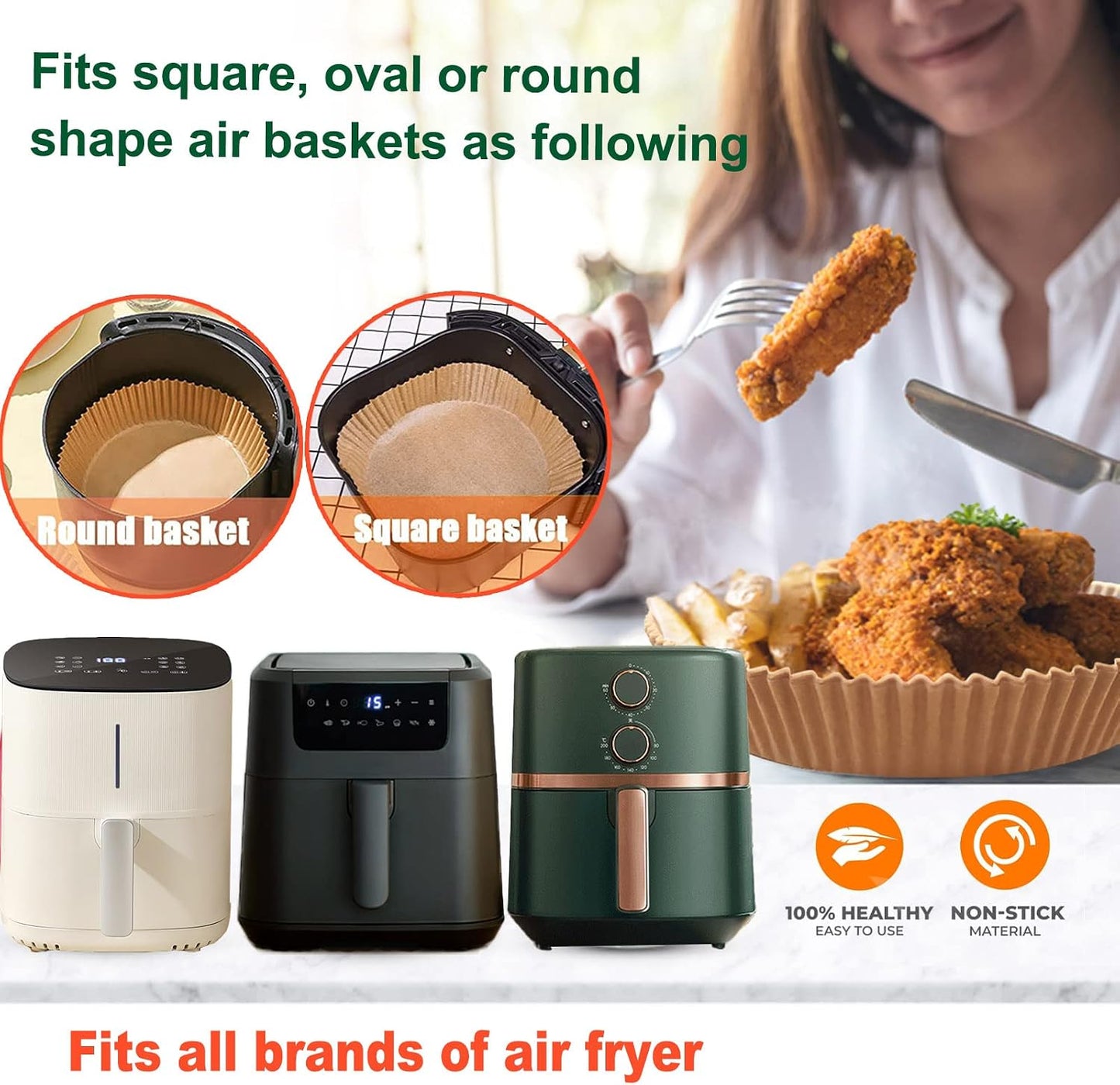 Air Fryer Liners Disposable 9 Inch, 9 inch Air Fryer Liners 125 Pcs Large Square Air Fryer Paper Liners for 5QT 6qt 8QT Air Fryer, Non-stick Parchment Paper for Frying, Baking