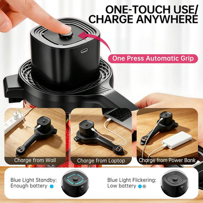 Electric Jar Opener for Seniors with Arthritis, TFCC & Weak Hands Black | Patented Power-Grip Auto-Tighten Manual Lid Opener, Rechargeable 2-in-1 Jar & Bottle Opener with Storage Hook & Non-Slip Pad