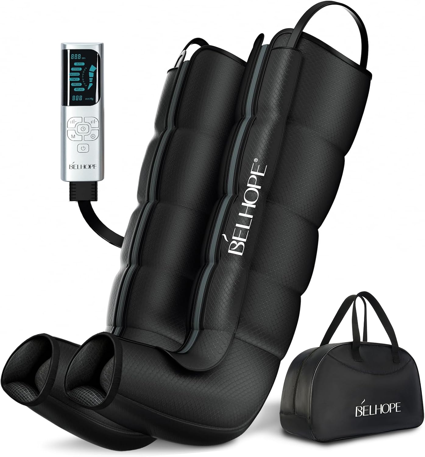 Leg Compression Massager for Circulation and Pain Relief, Full Leg 5-Zone Compression Boots with 10 Air Chambers, 12 Levels, Foot and Leg Massager for Muscle Recovery for Athletes, Black