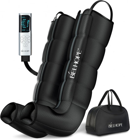 Leg Compression Massager for Circulation and Pain Relief, Full Leg 5-Zone Compression Boots with 10 Air Chambers, 12 Levels, Foot and Leg Massager for Muscle Recovery for Athletes, Black