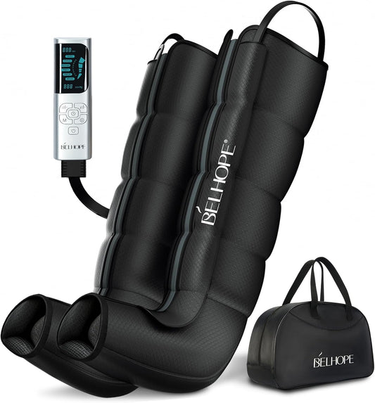 Leg Compression Massager for Circulation and Pain Relief, Full Leg 5-Zone Compression Boots with 10 Air Chambers, 12 Levels, Foot and Leg Massager for Muscle Recovery for Athletes, Black