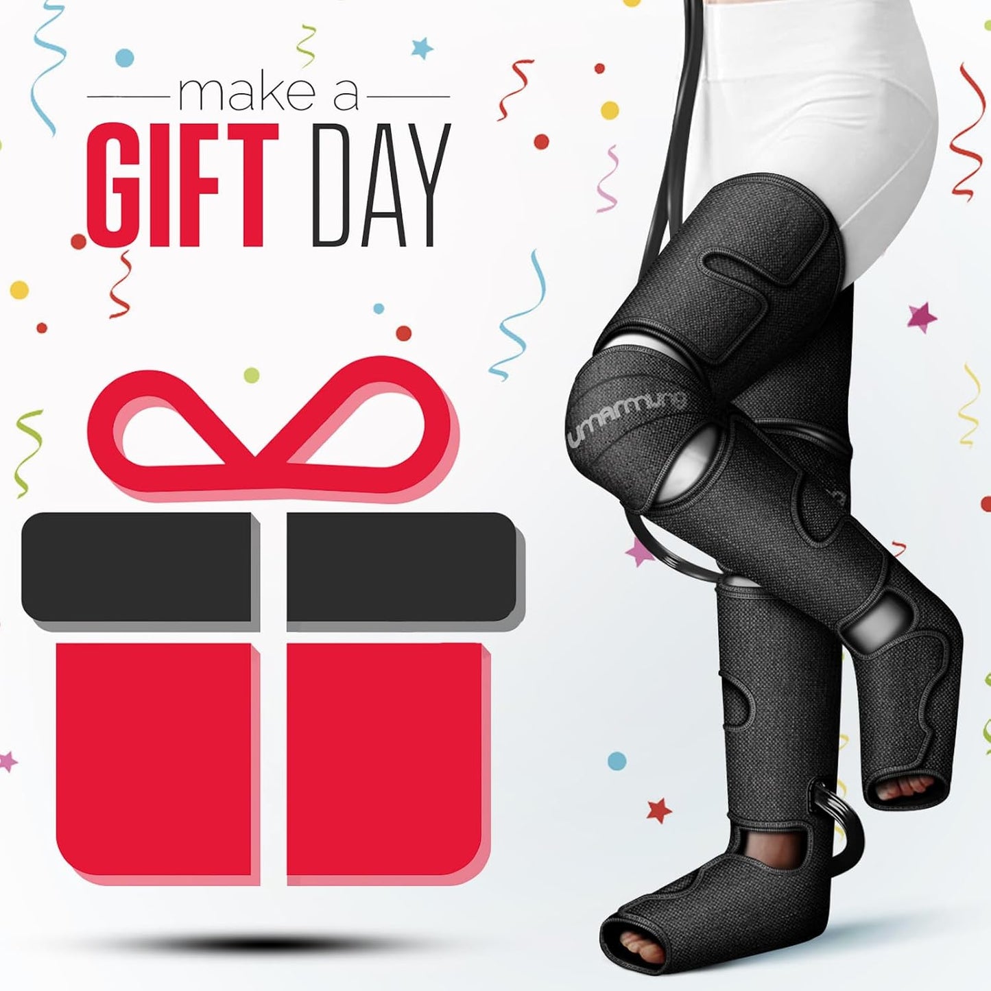 UMARMUNG Air Compression Leg Massager with Heat, Gifts for Men, Dad, Husband, Women, Mom, Wife, Her, Presents for Christmas, Mothers Day, Birthday, Valentine's Day, Works for Foot, Calf, Knee, Thighs