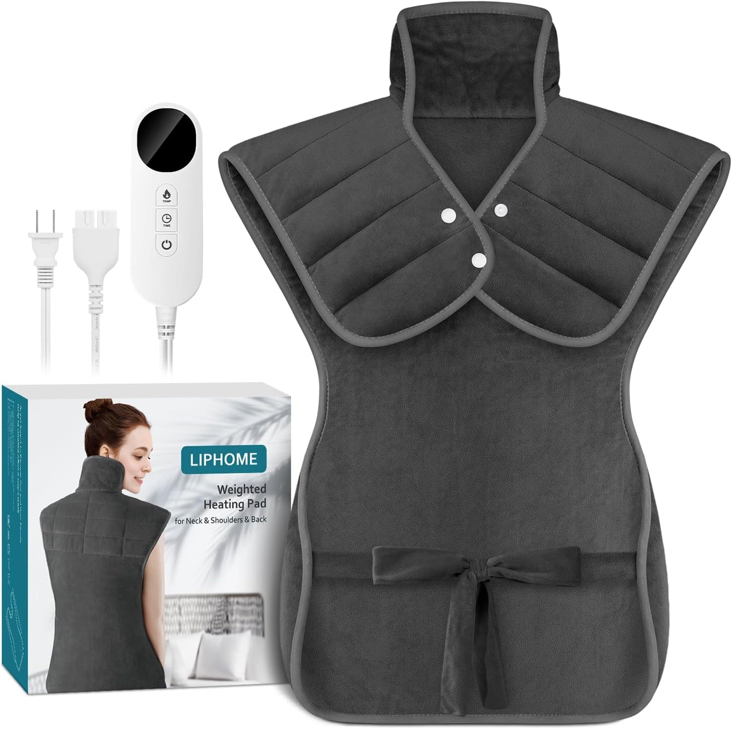 Heating Pad for Neck and Shoulders and Back, 2.7lb Weighted Heat Pads for Back Pain Relief, Birthday Fathers Mothers Day Gifts for Women Men Mom Dad, Heated Pad w/6 Heat Settings, 4 Auto-Off, 22"x37"