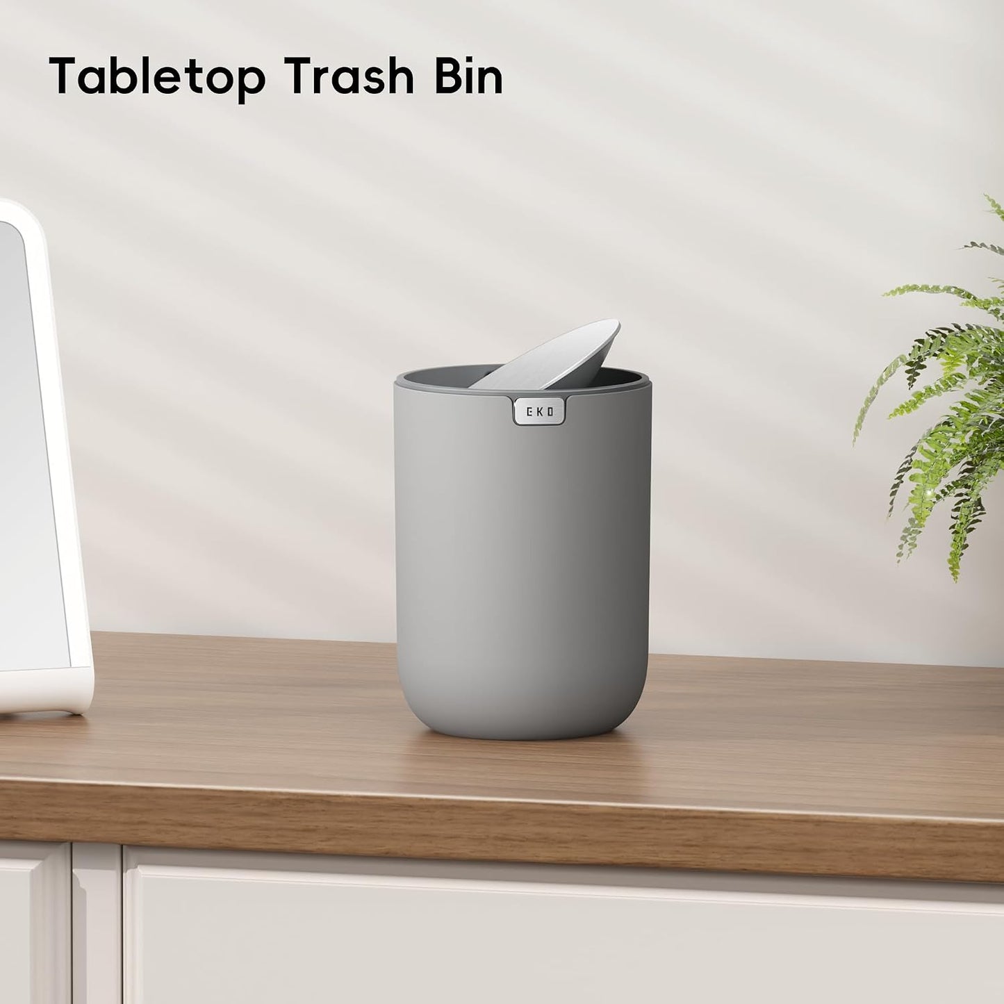 EKO Fandy 0.58 Gal/2.2L Mini Trash Can with Lid, Swing-Top Desktop Trash Can for Bathroom, Countertop, Vanity, Desk or Office, Small Garbage Bin (Blue)