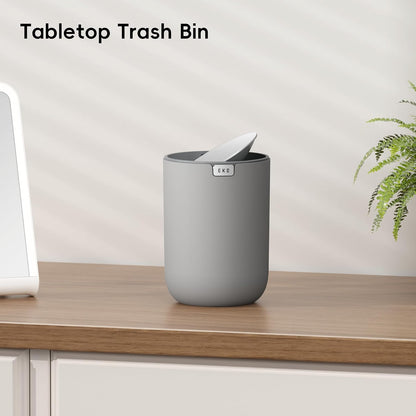 EKO Fandy 0.58 Gal/2.2L Mini Trash Can with Lid, Swing-Top Desktop Trash Can for Bathroom, Countertop, Vanity, Desk or Office, Small Garbage Bin (Blue)
