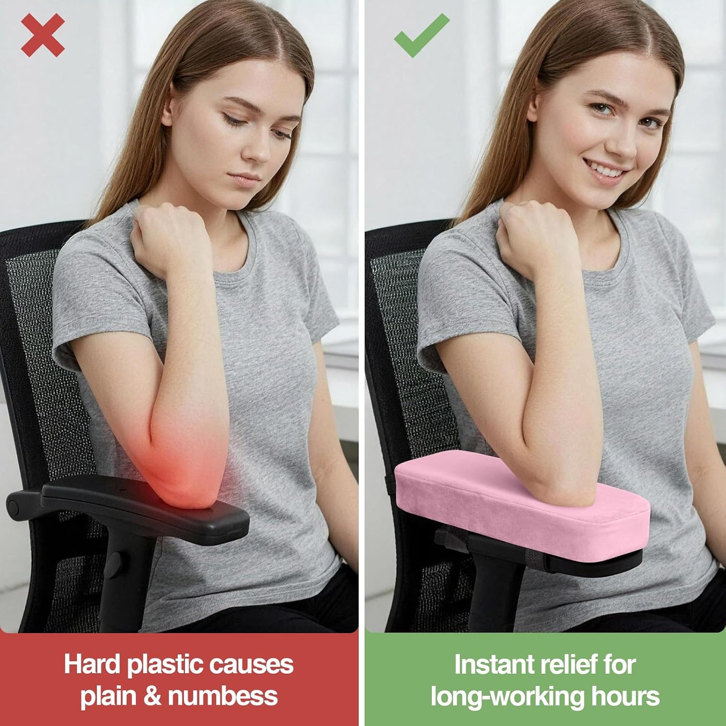 Smiry Memory Foam Office Chair Armrest Pads, Non-Slip Armrest Cushion | Ergonomic Arm Rest Pads with Adjustable Buckles and Straps, Elbow Relief for Desk, Gaming & Wheelchair, Black, Set of 2